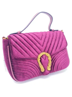 Purple Berry Velvet Quilted Handbag