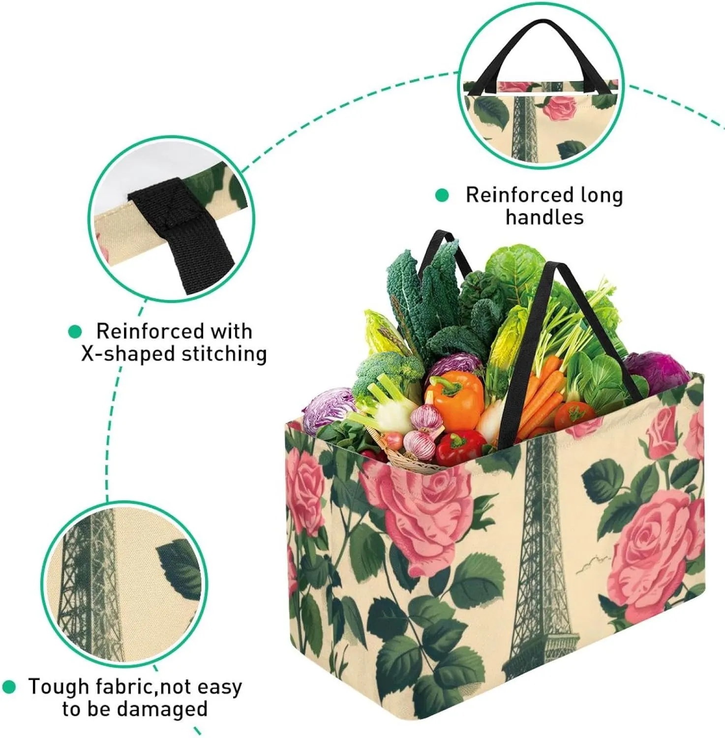 Reusable Grocery Shopping Bag Large Shopping Bag Foldable for Storage Picnic Clothes Pineapple Aesthetic Pattern