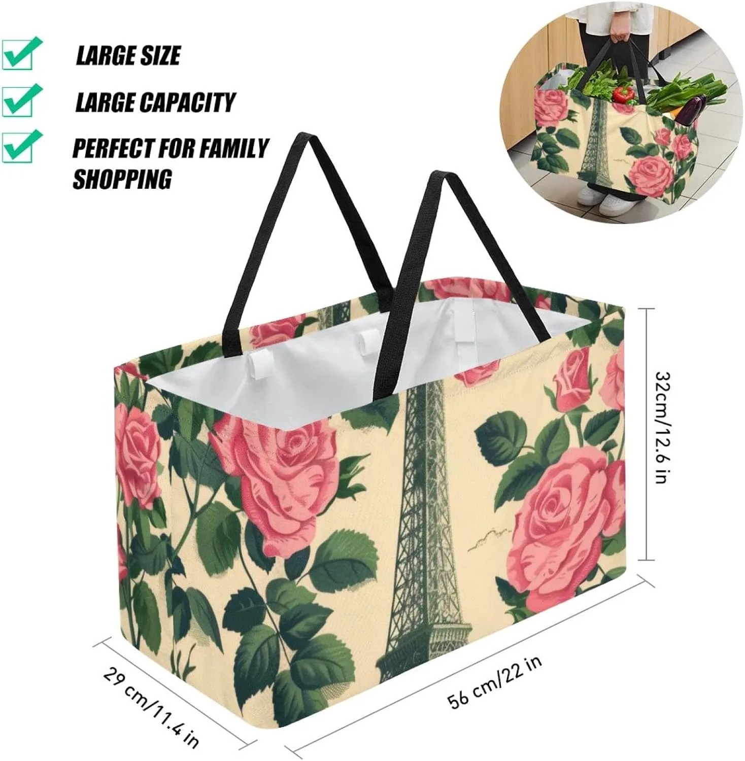 Reusable Grocery Shopping Bag Large Shopping Bag Foldable for Storage Picnic Clothes Pineapple Aesthetic Pattern
