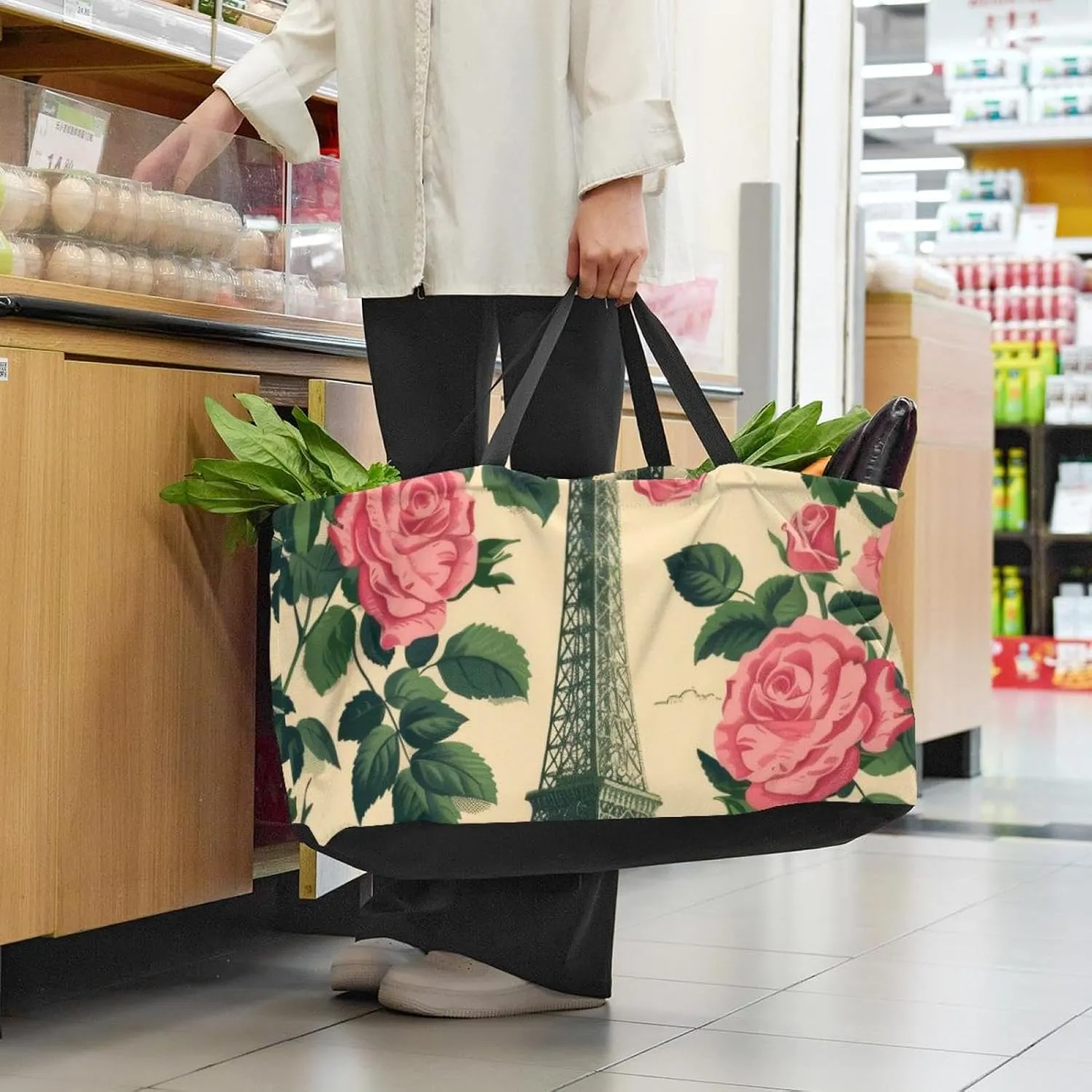 Reusable Grocery Shopping Bag Large Shopping Bag Foldable for Storage Picnic Clothes Pineapple Aesthetic Pattern