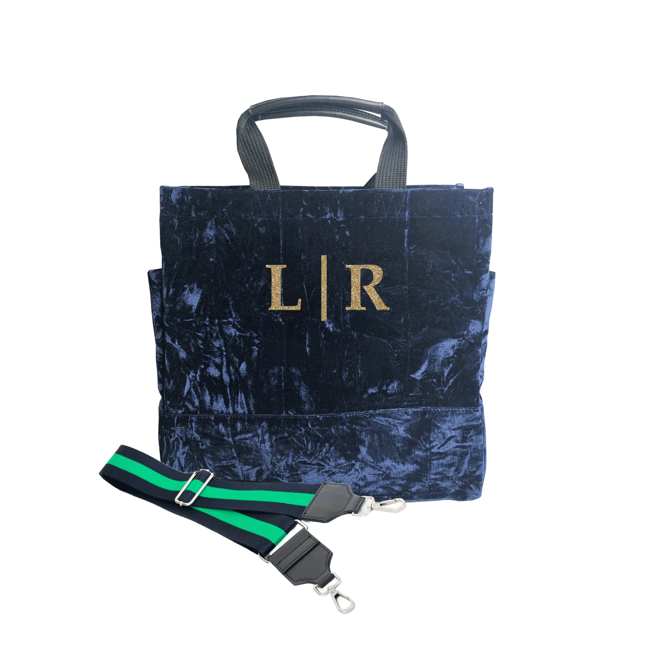 Split Letter Monogram Luxe North South: Midnight Blue Crushed Velvet