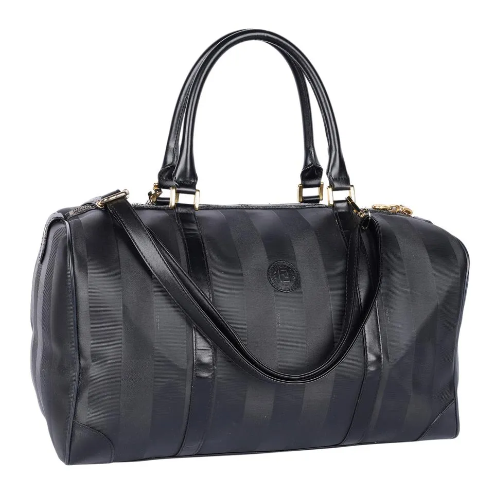 Striped Weekend Travel Duffle Bag Black