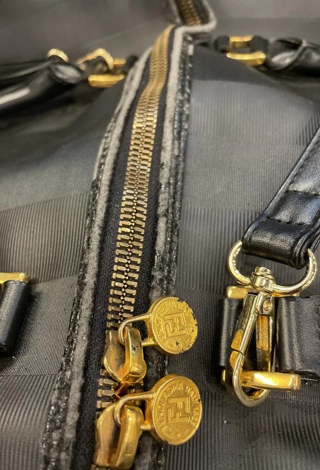 Striped Weekend Travel Duffle Bag Black