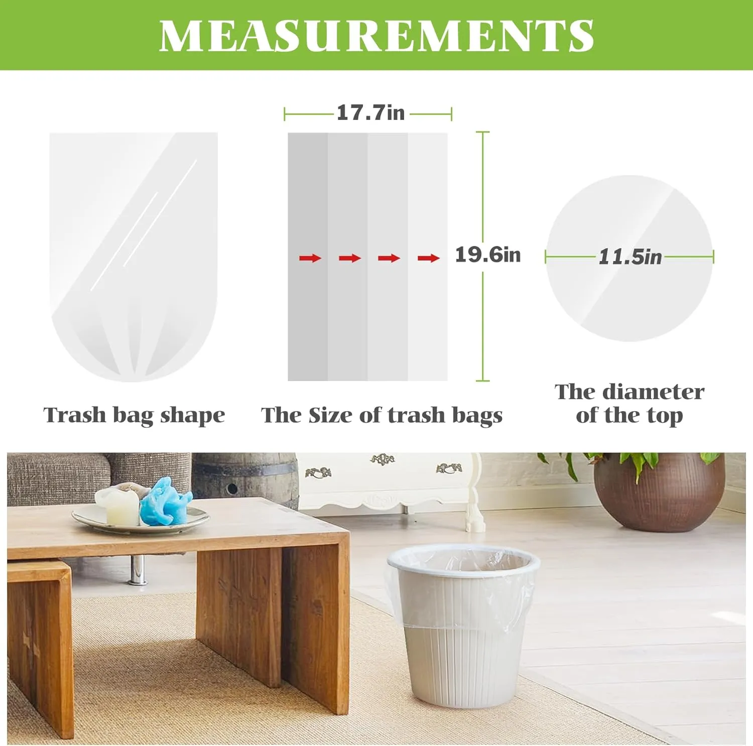 Teivio 4 Gallon 120 Counts Strong Trash Bags Garbage Bags, Bathroom Trash Can Bin Liners, Small Plastic Bags for home office kitchen, fit 12-15 Liter, 3,3.5,4.5 Gal, Clear
