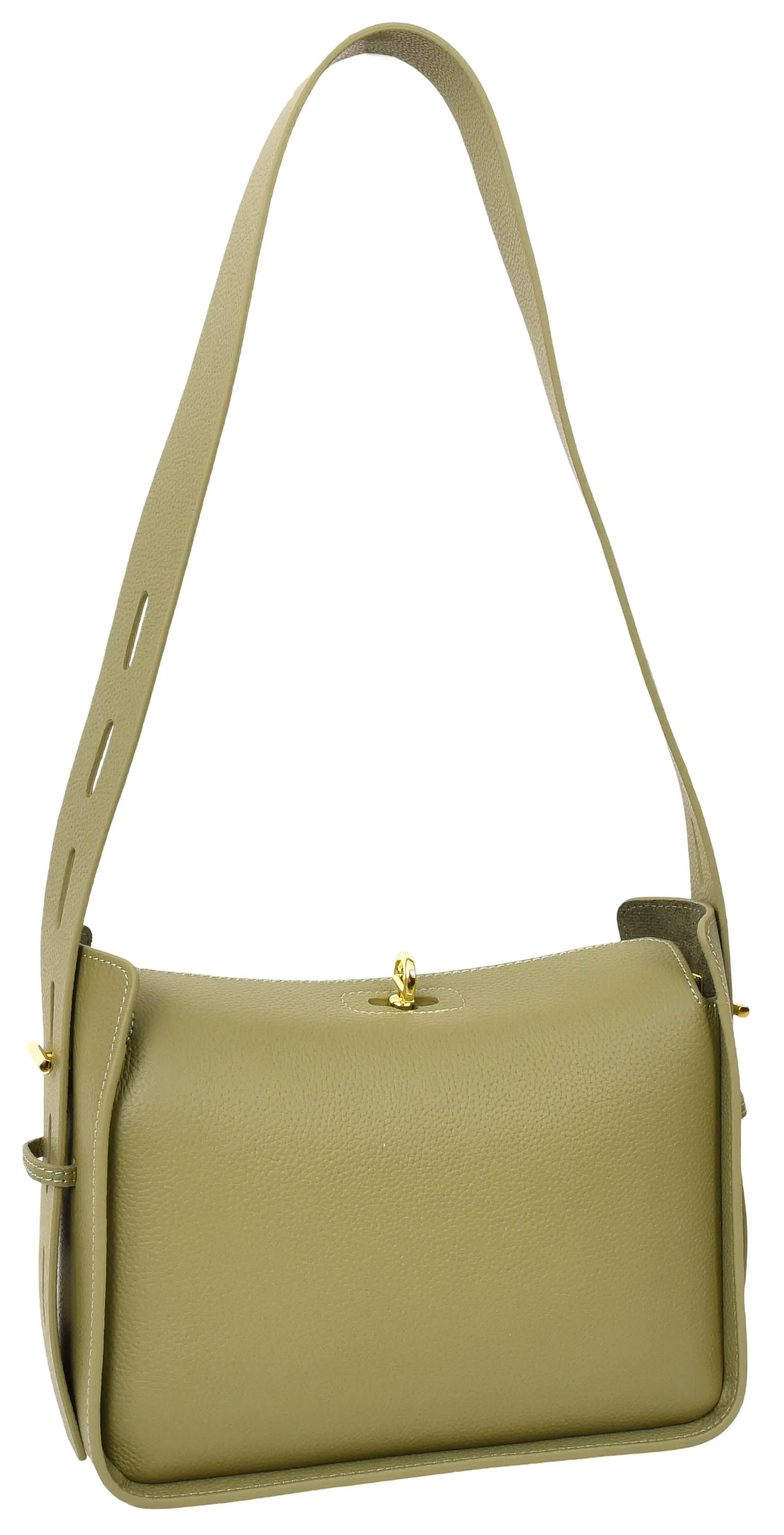Toronto Women's Classic Real Leather Organiser Shoulder Bag Olive