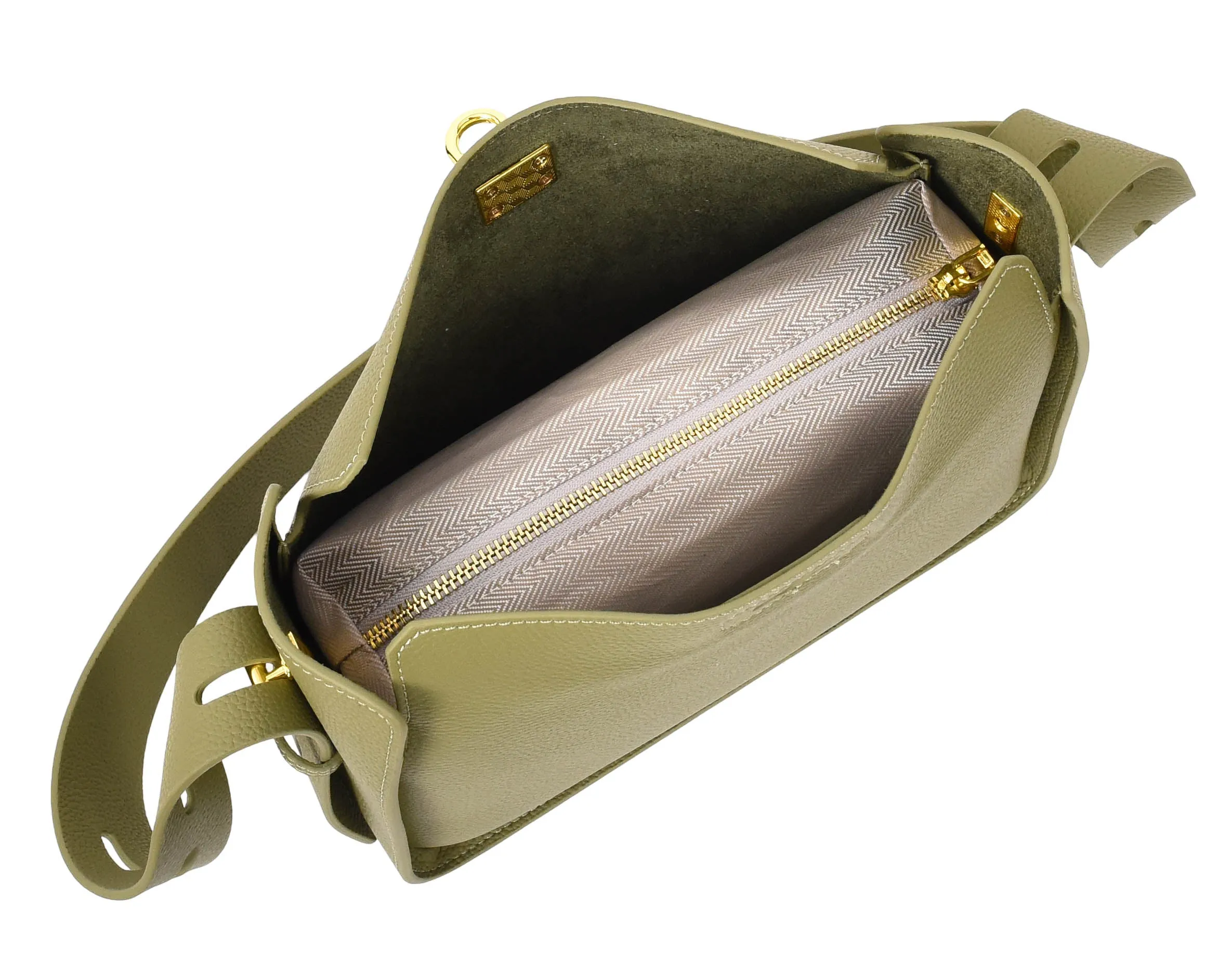 Toronto Women's Classic Real Leather Organiser Shoulder Bag Olive