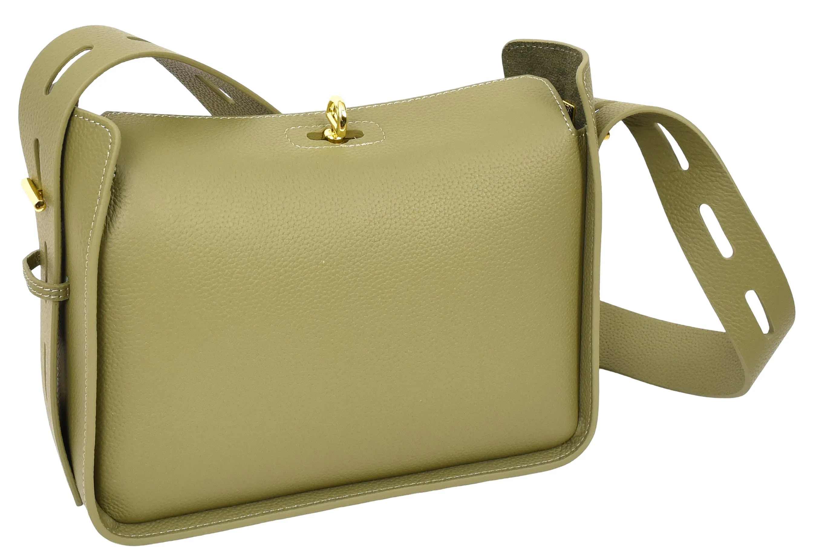 Toronto Women's Classic Real Leather Organiser Shoulder Bag Olive