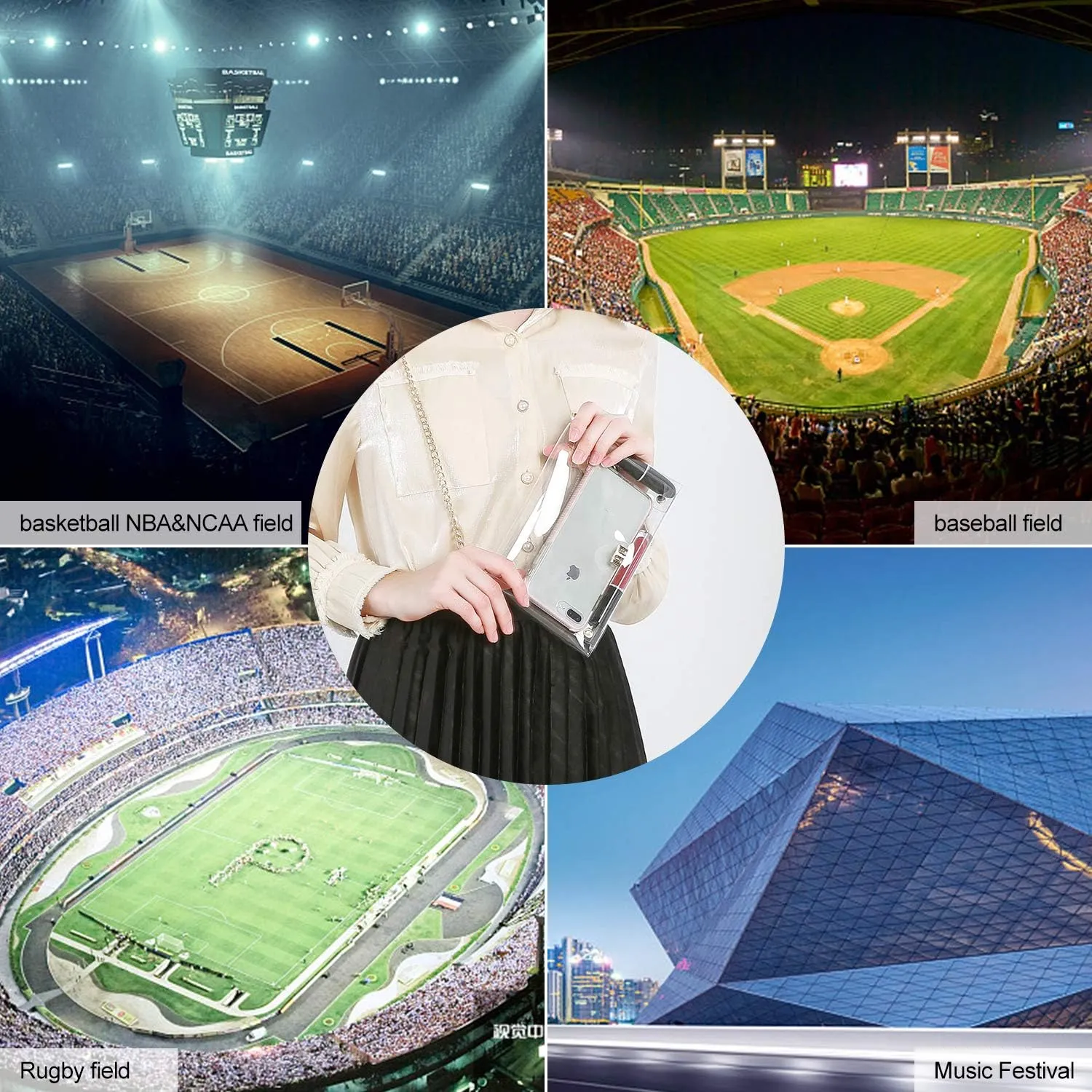 Transparent Clutch Clear Purse Crossbody Shoulder Bags Stadium Approved Bags