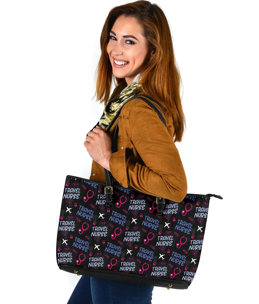 Travel Nurse Large PU Faux Leather Tote Bag