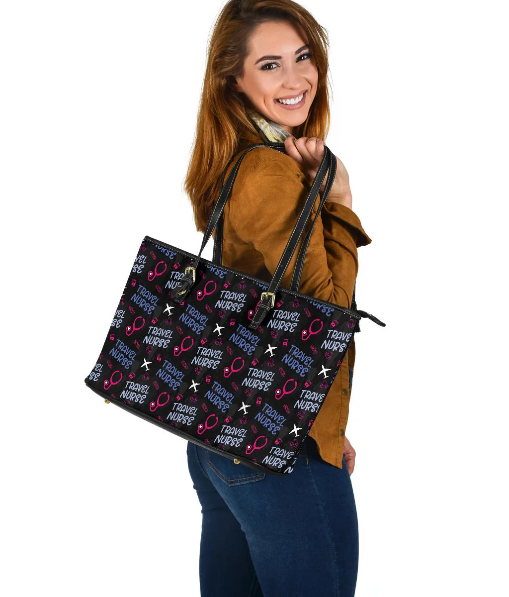 Travel Nurse Large PU Faux Leather Tote Bag