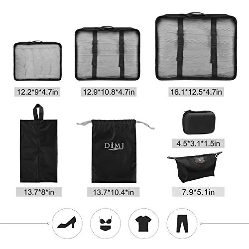 Travel Packing Cubes, 9 PCS Travel Organizer Set Foldable Luggage Bags Lightweight Travel Storage Pouch with Cable Storage Bag (black)