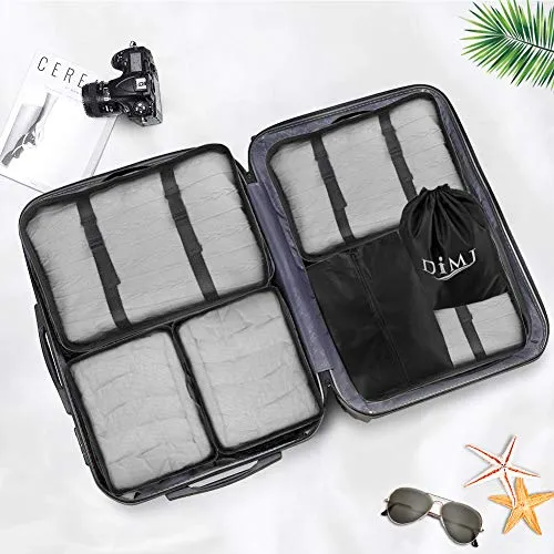 Travel Packing Cubes, 9 PCS Travel Organizer Set Foldable Luggage Bags Lightweight Travel Storage Pouch with Cable Storage Bag (black)