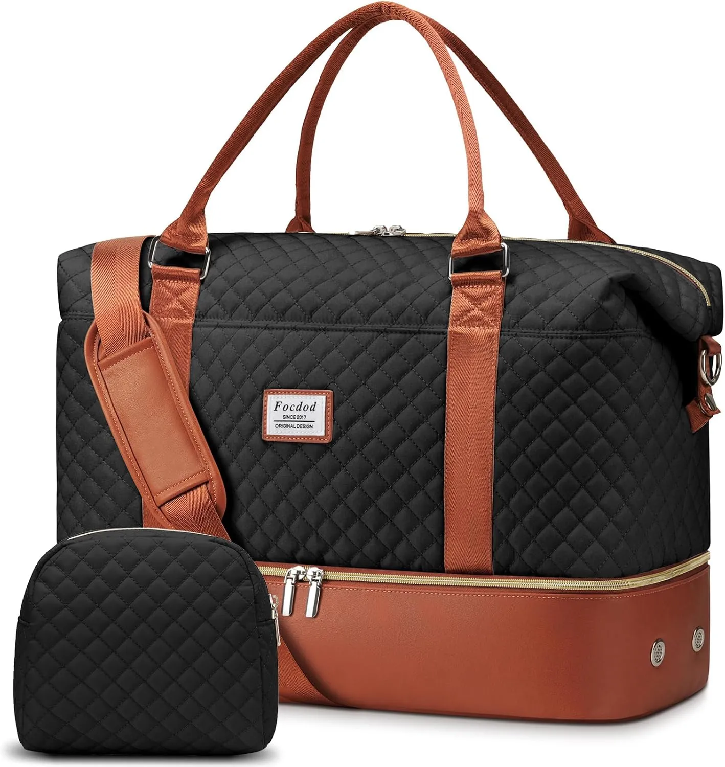 Travel Weekender Duffle Bags for Women: Overnight Bags with Shoe Compartment Large Carry on Weekend Bag with Toiletry & Wet Pocket Tote Duffel Bag Hospital Bag for Women Labor Delivery Black Brown