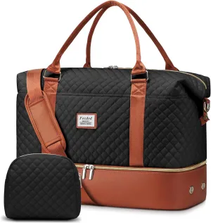 Travel Weekender Duffle Bags for Women: Overnight Bags with Shoe Compartment Large Carry on Weekend Bag with Toiletry & Wet Pocket Tote Duffel Bag Hospital Bag for Women Labor Delivery Black Brown