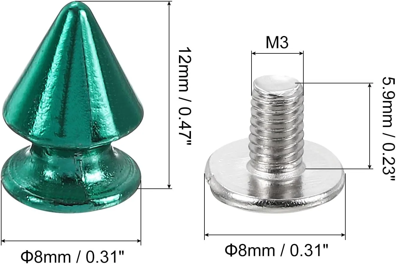 uxcell 50Sets Cone Spike Stud Rivet, 8x12mm Screw Back Tree Studs and Spikes for Leather Craft, Clothing, Shoes, Belts, Bags (Bright Blue)