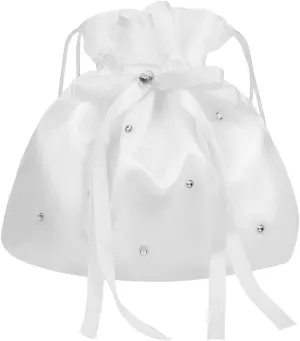 VICASKY White Lace Purse Money Dance Bag For Wedding Satin Bridal Communion Girls Bags Holy Drawstring Bride Bridesmaid Veil Purses Women Handbag/Girl Dolly Decorated Handbag Clutch Med Pouch