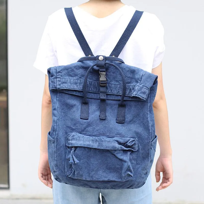 Vintage Washed Denim Backpack Women Teenager Casual Back To School Bag Female Design Fabric Soft Daily Daypack Student Big Bag