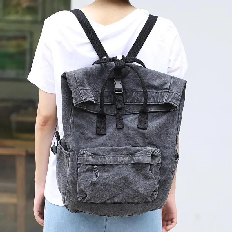Vintage Washed Denim Backpack Women Teenager Casual Back To School Bag Female Design Fabric Soft Daily Daypack Student Big Bag