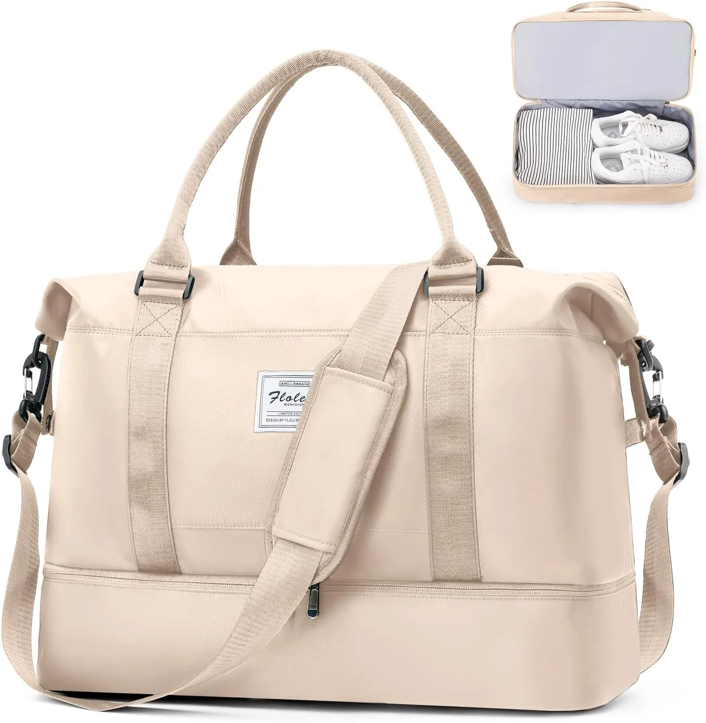 Weekender Bags for Women, Travel Duffel Bags with Shoe Compartment,Personal Item Travel Bag for Airlines, Carry on Overnight Tote Bag for womenBeige