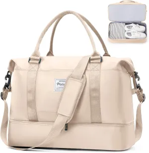 Weekender Bags for Women, Travel Duffel Bags with Shoe Compartment,Personal Item Travel Bag for Airlines, Carry on Overnight Tote Bag for womenBeige