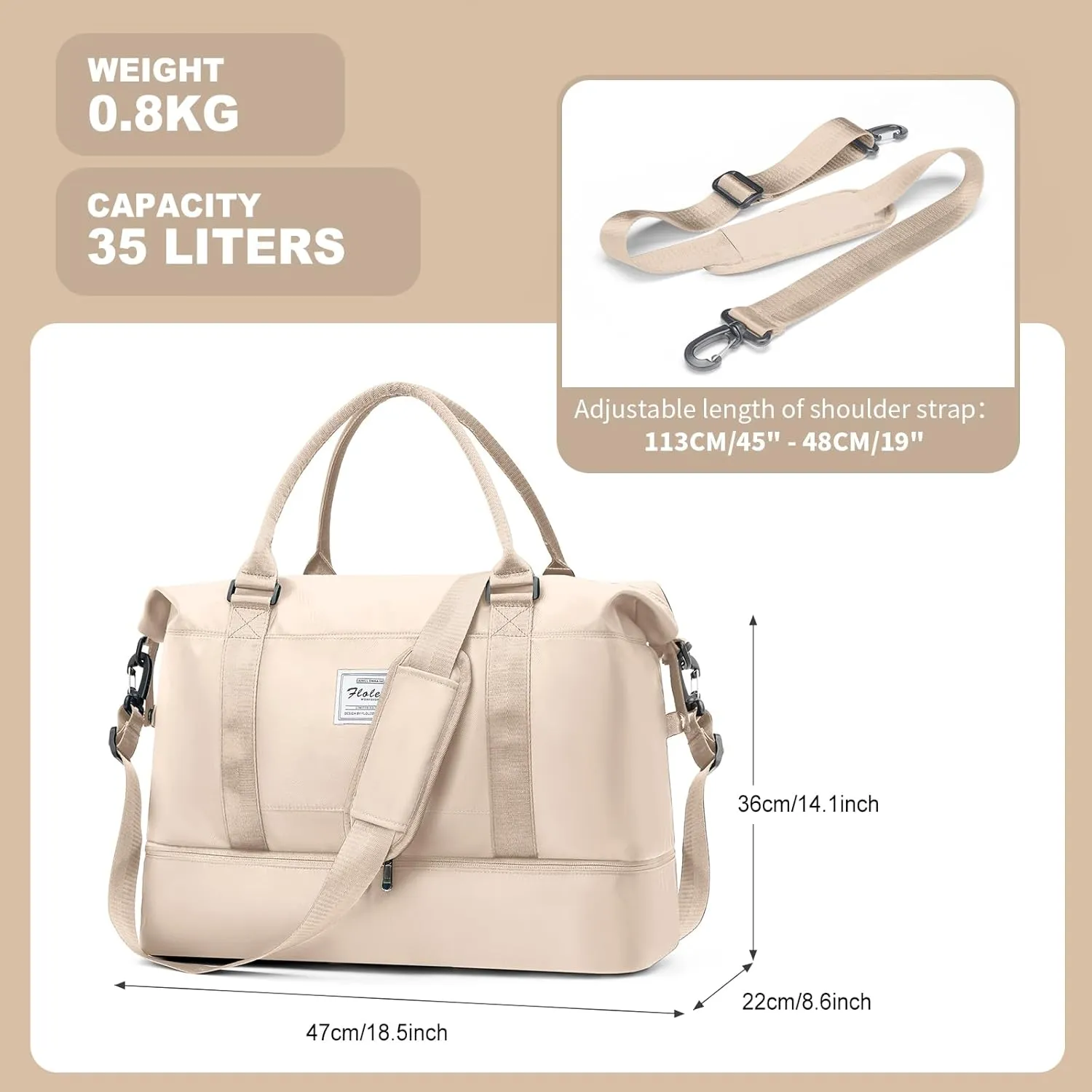 Weekender Bags for Women, Travel Duffel Bags with Shoe Compartment,Personal Item Travel Bag for Airlines, Carry on Overnight Tote Bag for womenBeige