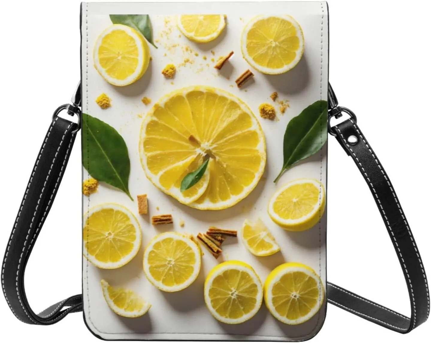 Yellow Lemon Print Small Crossbody Bags Women Card Slots Shoulder Bag Purse Leather Flip Phone Wallet