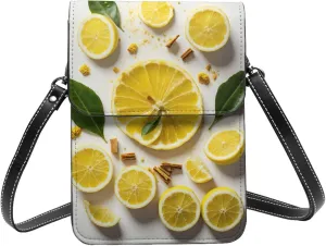 Yellow Lemon Print Small Crossbody Bags Women Card Slots Shoulder Bag Purse Leather Flip Phone Wallet