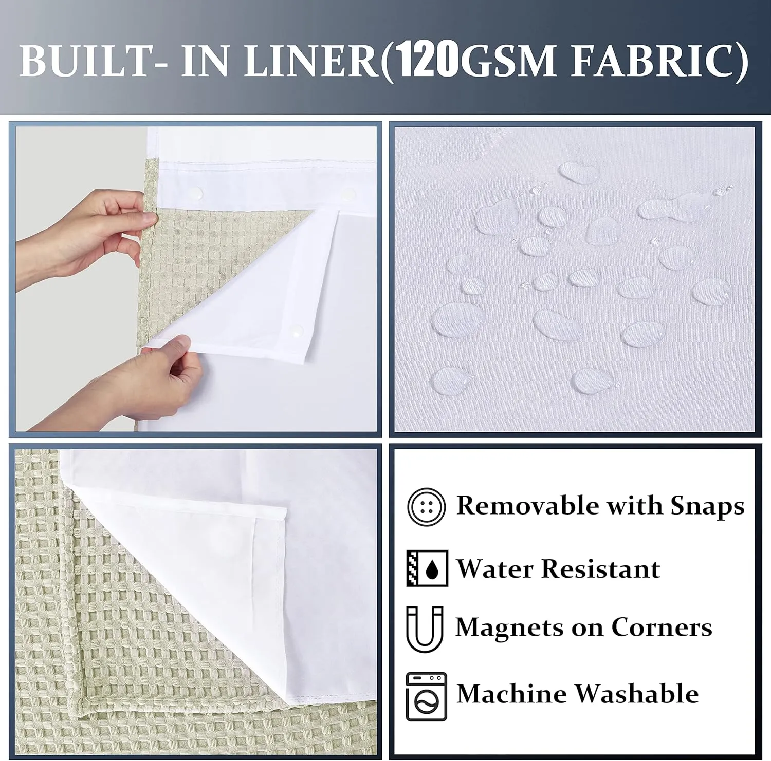 Yimobra Waffle Shower Curtain Sets with Liner, Heavyweight Fabric with 12 Hooks, Water-Repellent, Washable, Mesh Top Window, 72 "x 72", Beige