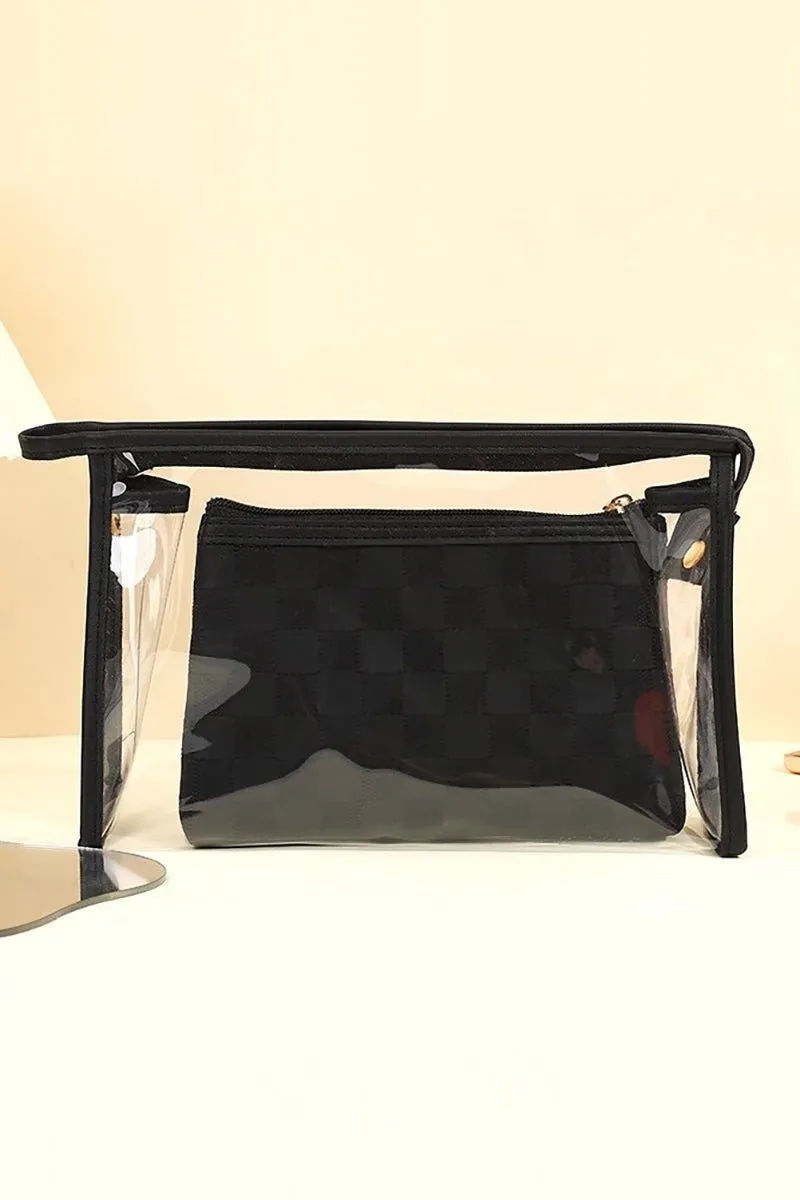 Zenana Checked & Chic Black Cosmetic Bag Set